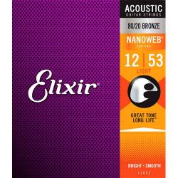 Elixir Juego Cuerdas Guitarra Acústica Nanoweb 11052 (12-53)